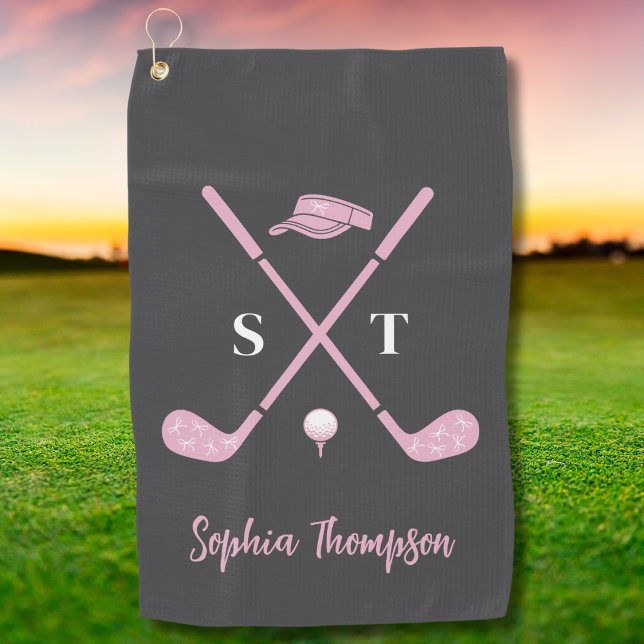 Elegant Pink Golf Club White Bows Custom Birthday Golfhandtuch (Von Creator hochgeladen)