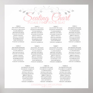 Elegant Pink & Gray 11 Table Wedding Seating Chart Poster