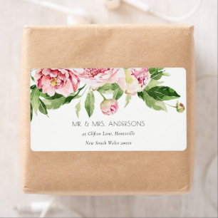 ELEGANT PINK GREEN BLUSH PEONRAL FLORAL WATERCOLOR