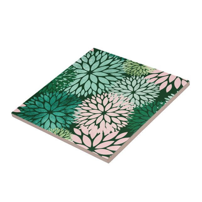 Elegant Pink Green Dahlia Floral Fliese (Seite)
