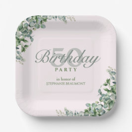 Elegant Pink Green Flower Women's 50th Birthday  Pappteller