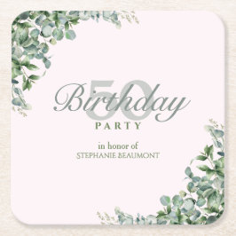 Elegant Pink Green Flower Women's 50th Birthday  Rechteckiger Pappuntersetzer