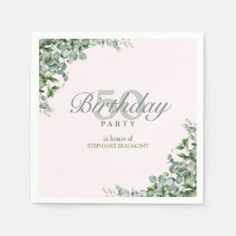 Elegant Pink Green Flower Women's 50th Birthday  Serviette