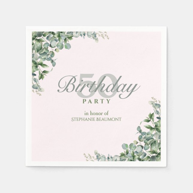 Elegant Pink Green Flower Women's 50th Birthday  Serviette (Vorderseite)