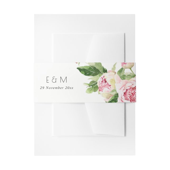 ELEGANT PINK GREEN PEONY FLORAL WATERCOLOR WEDD EINLADUNGSBANDEROLE (Vorderseite Beispiel)