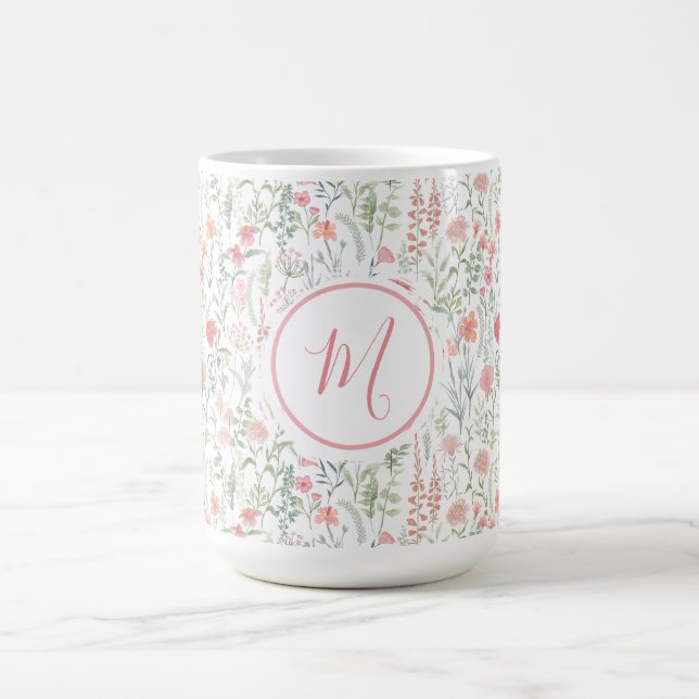 Elegant Pink Green Wildflower Preppy Personalised Kaffeetasse (Mittel)