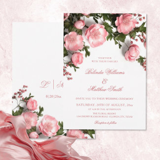 Elegant Pink Greenery 3D Roses Wedding Einladung