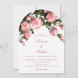 Elegant Pink Greenery 3D Roses Wedding Einladung