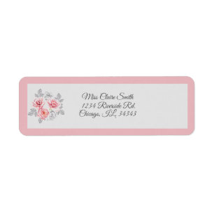 Elegant Pink Grey Floral Script Hochzeitadresse