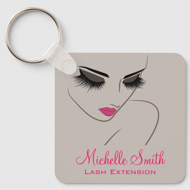 Elegant Pink Grey Lash Extension Beauty Salon QR Schlüsselanhänger (Vorderseite)