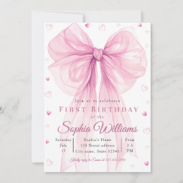 Elegant Pink Heart Bow Baby Shower Invitation Einladung