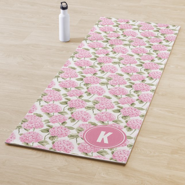 Elegant Pink Hydragea Flowers Pattern Monogram Yogamatte (Beispiel)