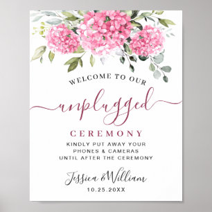 Elegant Pink Hydrangea Unplugged Wedding Zeremony Poster
