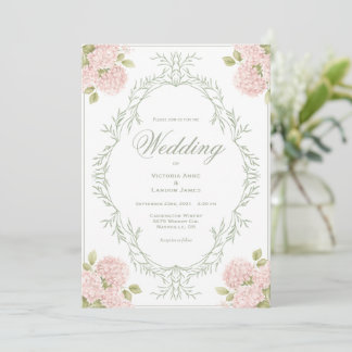 Elegant Pink Hydrangeas Vintage Wedding Invitation Einladung