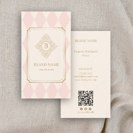 Elegant Pink Ivory Diamond Gold Frame Monogram Visitenkarte