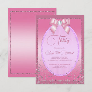 Elegant Pink Jewel Diamond Bow & Confetti Geburtst Einladung