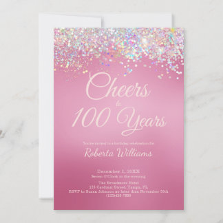 Elegant Pink Kalligraphie 100. Geburtstagseinladun Einladung