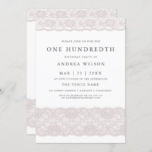 Elegant Pink Lace 100. Geburtstagsparty Einladung