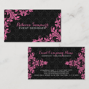 Elegant Pink Lace Black Damasks Visitenkarte