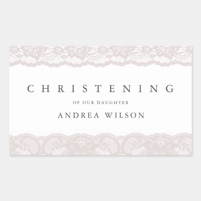 Elegant Pink Lace Christening Taufe Gunst Rechteckiger Aufkleber (Vorderseite)