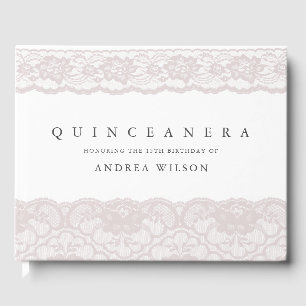 Elegant Pink Lace Quinceanera 15. Geburtstagsparty Gästebuch