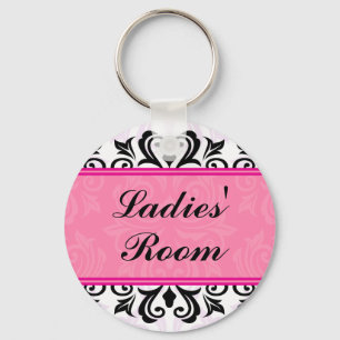 Elegant pink ladies room damask border keychain schlüsselanhänger