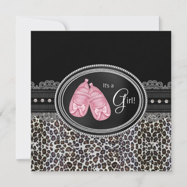 Elegant Pink Leopard Baby Shower Einladung (Vorderseite)