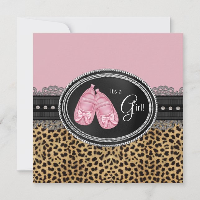 Elegant Pink Leopard Baby Shower Einladung (Vorderseite)