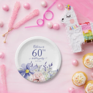 Elegant Pink Lila Floral 60. Geburtstagsparty Pappteller