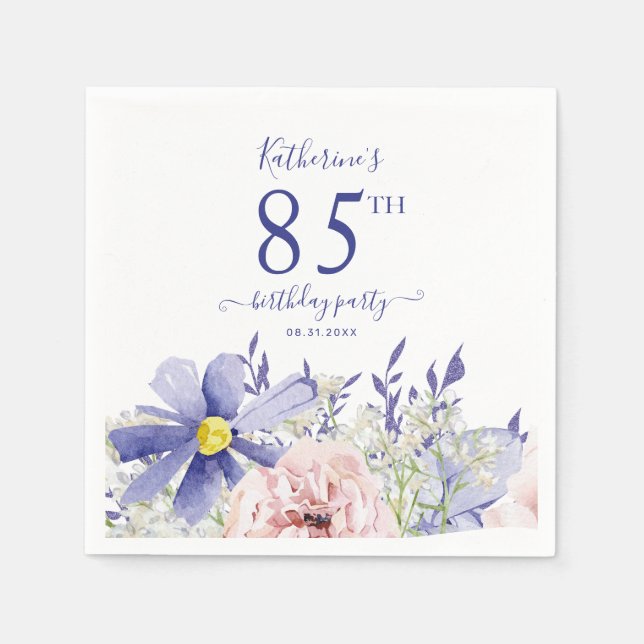 Elegant Pink Lila Floral 85. Geburtstagsparty Serviette (Vorderseite)