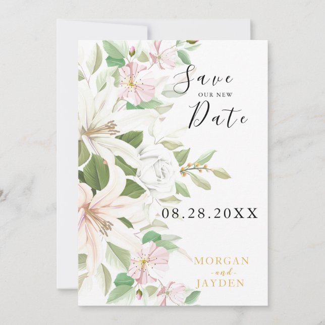 Elegant Pink Lili | Hochzeit von Elfenbein-Rose Save The Date (Vorderseite)
