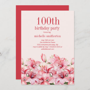Elegant Pink Lilies 100. Geburtstag Einladung