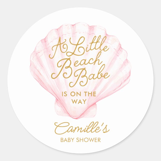 Elegant Pink Little Beach Babe Baby Dusche Runder Aufkleber (Vorderseite)