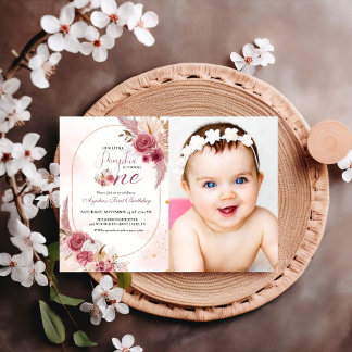 Elegant Pink Little Pumpkin Girl 1. Geburtstag Inv Einladung