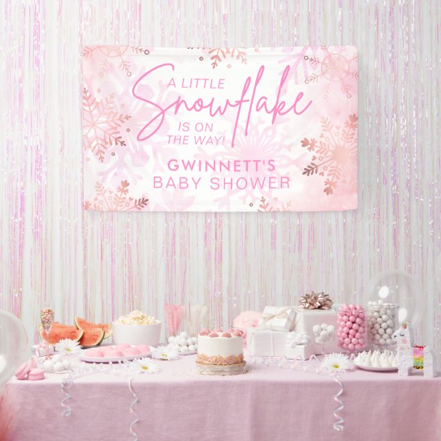 Elegant Pink Little Snowflake Babydusche Banner (Party)