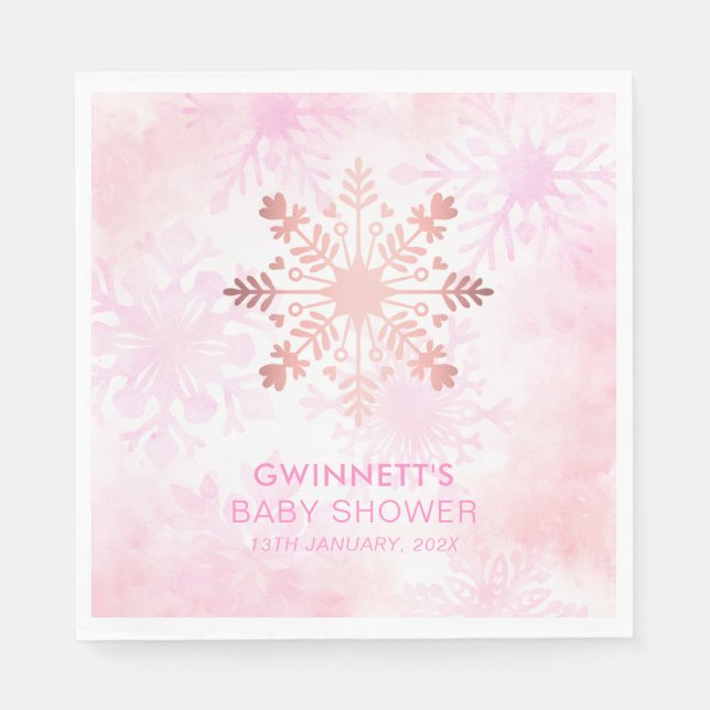 Elegant Pink Little Snowflake Babydusche Serviette (Vorderseite)