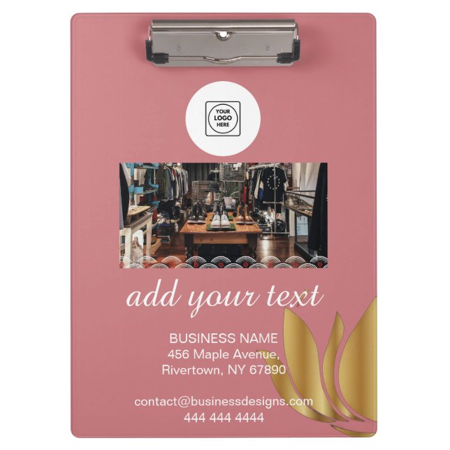 Elegant Pink Logo Custom Text clipboard Klemmbrett (Vorderseite)