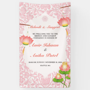 Elegant Pink Lotus Lanterns Mehndi Sangeet Banner