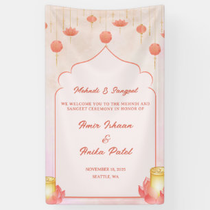 Elegant Pink Lotus Lanterns Mehndi Sangeet Banner