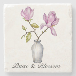 Elegant Pink Magnolia Watercolor in Glass Vase Steinuntersetzer