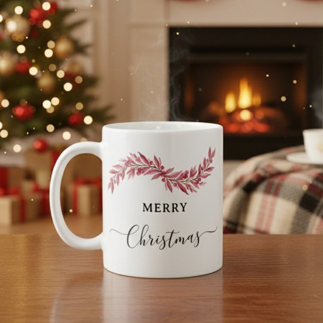 Elegant Pink Merry Christmas Mug – Floral Holiday  Kaffeetasse (Von Creator hochgeladen)