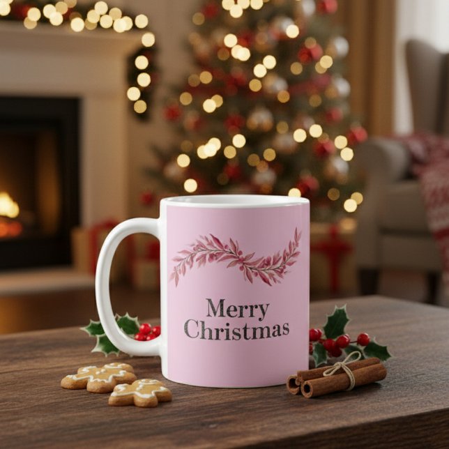 Elegant Pink Merry Christmas Mug – Floral Holiday Kaffeetasse (Von Creator hochgeladen)