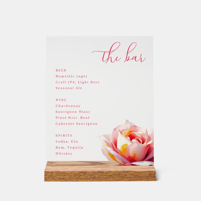 Elegant Pink Minimalist Rose Menu Acrylschild (Vorderseite)