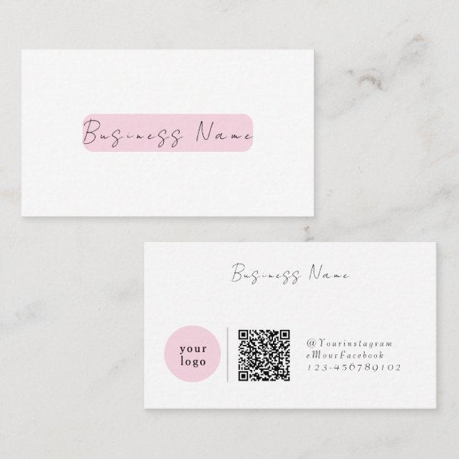 Elegant Pink Minimalist  with QR Code Visitenkarte (Vorne/Hinten)