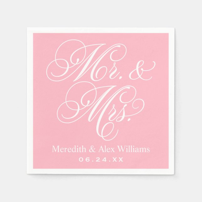 Elegant Pink Mr. und Mrs. Script Custom Monogram Serviette (Vorderseite)
