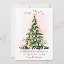Elegant Pink Non Photo Watercolor Tree Christmas Feiertagskarte