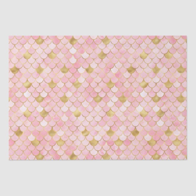 Elegant Pink Ombre Foil & Gold Mermaid Scales Seidenpapier (Vorderseite)
