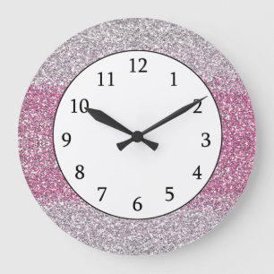 Elegant Pink Ombre  Glitter Sparkly Große Wanduhr