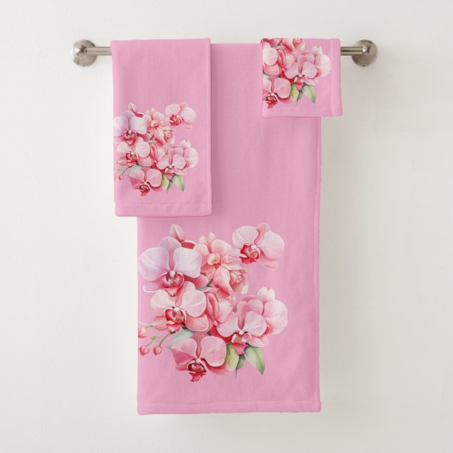 Elegant Pink Orchid Badhandtuch Set (Insitu)