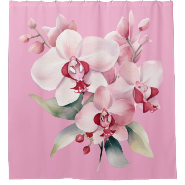 Elegant Pink Orchids Shower Curtain Duschvorhang (Vorderseite)